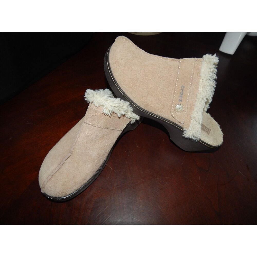 Crocs Women's 11 Tan Cobbler Clog Slip On Faux Fur Lined 11602 Mule-Style Shoes
